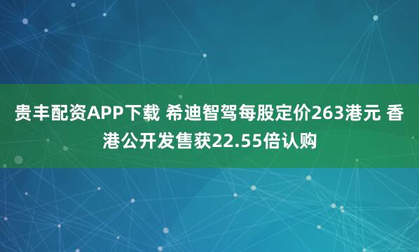 贵丰配资APP下载 希迪智驾每股定价263港元 香港公开发售获22.55倍认购